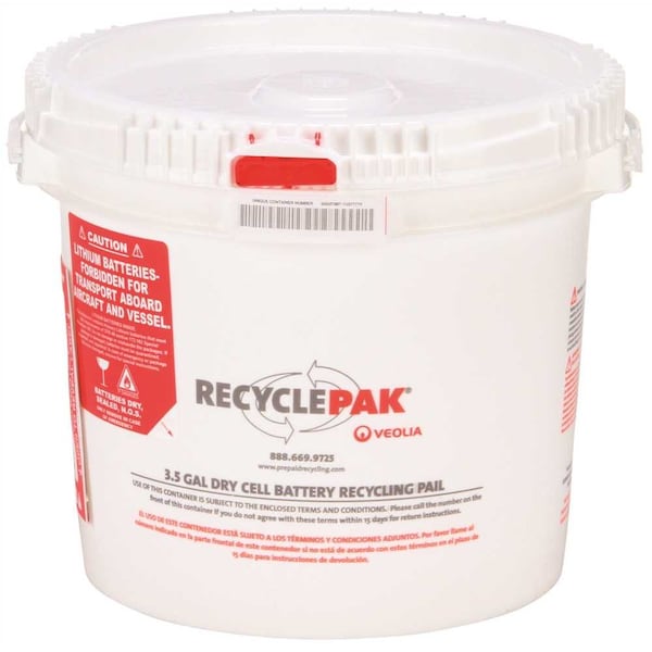 Veolia RECYCLEPAK PREPAID DRY CELL BATTERY RECYCLING PAIL, 3.5 GALLON
